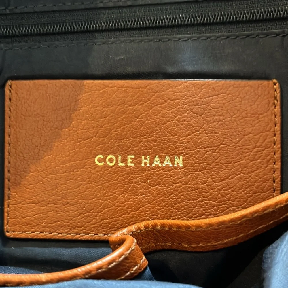 Cole Haan Brown Premium Leather Bucket Bag with Stitching Detail